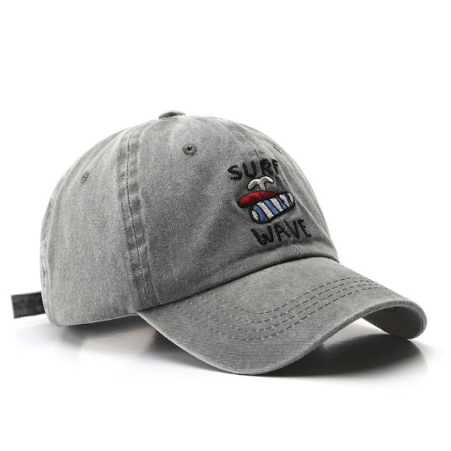 Vintage Washed Baseball Cap "Surf Wave" Embroidery Distressed Adjustable Sun Hat for Men Women
