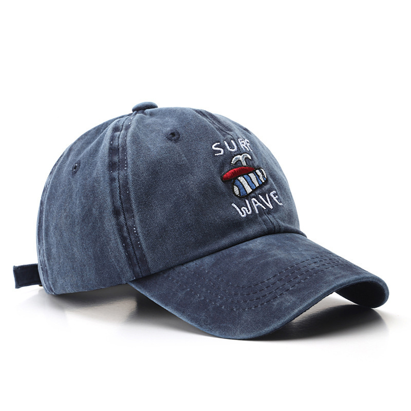 Vintage Washed Baseball Cap "Surf Wave" Embroidery Distressed Adjustable Sun Hat for Men Women