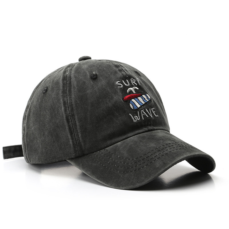 Vintage Washed Baseball Cap "Surf Wave" Embroidery Distressed Adjustable Sun Hat for Men Women