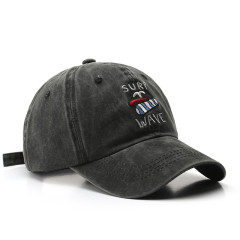 Vintage Washed Baseball Cap "Surf Wave" Embroidery Distressed Adjustable Sun Hat for Men Women