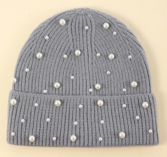 New Autumn Winter Korean Style Pearl Knitted Beanie for Women, Warm Stretch Beanie, Big Head Friendly Soft Thermal Hat