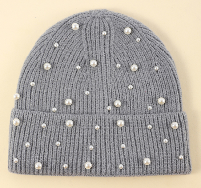 New Autumn Winter Korean Style Pearl Knitted Beanie for Women, Warm Stretch Beanie, Big Head Friendly Soft Thermal Hat