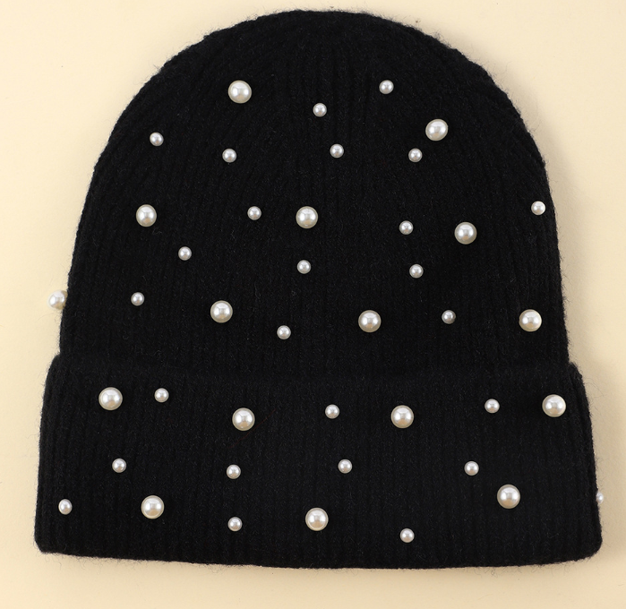 New Autumn Winter Korean Style Pearl Knitted Beanie for Women, Warm Stretch Beanie, Big Head Friendly Soft Thermal Hat