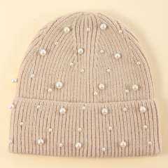 New Autumn Winter Korean Style Pearl Knitted Beanie for Women, Warm Stretch Beanie, Big Head Friendly Soft Thermal Hat