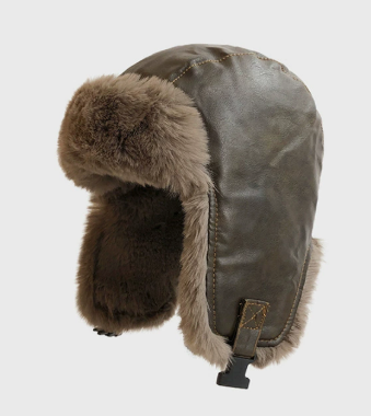 Maillard Style Outdoor Motorcycle Lei Feng Hat for Men, Retro Winter Thickened PU Leather Plush Ear Protection Cap, Warm Ski Hat for Women
