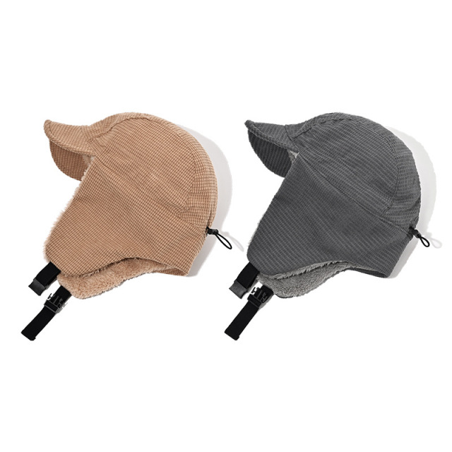 Corduroy Warm Ear Protection 5-Panel Baseball Cap Unisex Adjustable Winter Hat