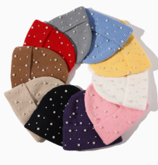 New Autumn Winter Korean Style Pearl Knitted Beanie for Women, Warm Stretch Beanie, Big Head Friendly Soft Thermal Hat