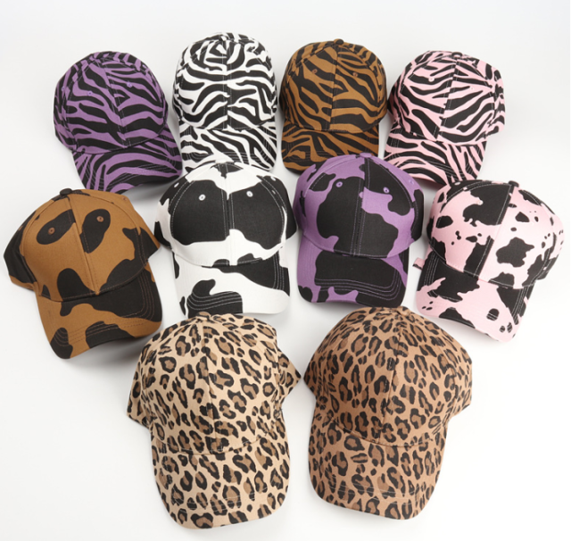 New Cross-Border Cartoon Cow Print & Leopard Print Baseball Caps, Curved Brim Hard Top Fashion Sun Hats for Men and Women