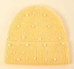 New Autumn Winter Korean Style Pearl Knitted Beanie for Women, Warm Stretch Beanie, Big Head Friendly Soft Thermal Hat