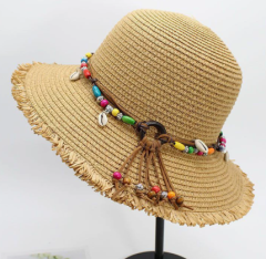 Summer Ethnic Style Parent-Child Straw Fisherman Hat with Tassel & Shell Pendant, Bohemian Beach Bucket Hat for Women & Kids