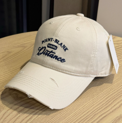 Korean Style Ripped Letter Embroidery Baseball Cap, Fashion All-Match Washed Distressed Hat, Spring Summer Sun Visor for Travel