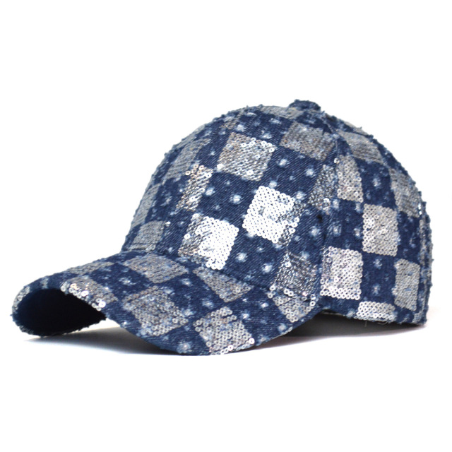 Women's Ethnic Style Sequined Baseball Cap Distressed Denim Hard Top Casual Sun Visor Hat Outdoor UV Protection Fashion Cap