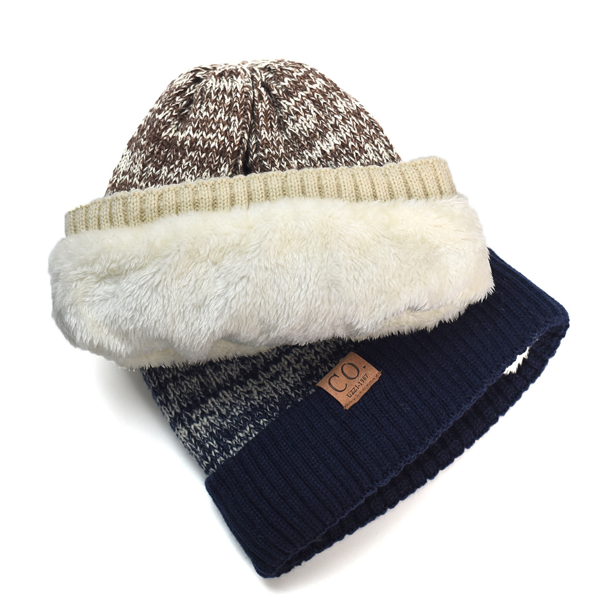 In Stock Winter Men's Double Layer Knitted Beanie New Adult Thick Fleece Lined Warm Winter Hat