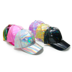 Holographic Laser PU Leather Baseball Cap Hip Hop Jazz Snapback Hat