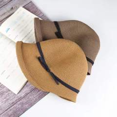 Hepburn Style Small Brim Foldable Straw Bucket Hat for Women