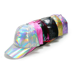 Holographic Laser PU Leather Baseball Cap Hip Hop Jazz Snapback Hat