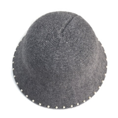 Women's Pearl Wool Bucket Hat Luxury Tweed Style Winter Thick Knit Fisherman Cap Japanese Chic Face Slimming Warm Hat