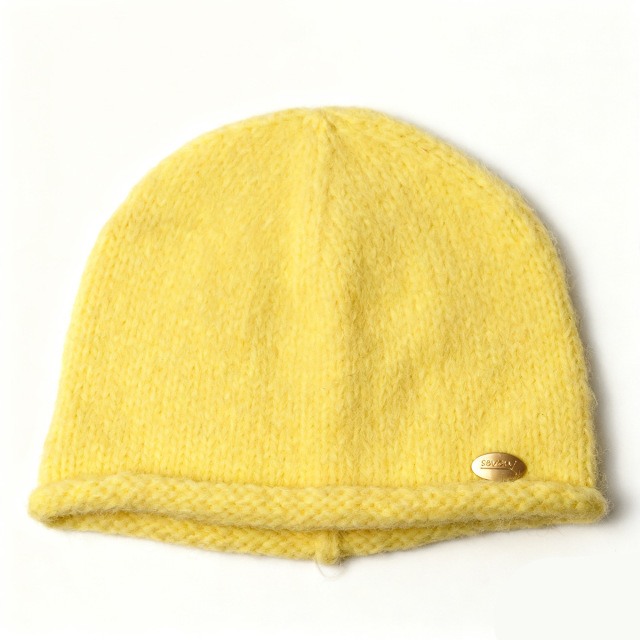 Women's Korean Style Rolled Edge Yellow Knitted Beanie Autumn Winter Face Slimming Warm Soft Knit Hat Cute Casual Solid Color Skullies
