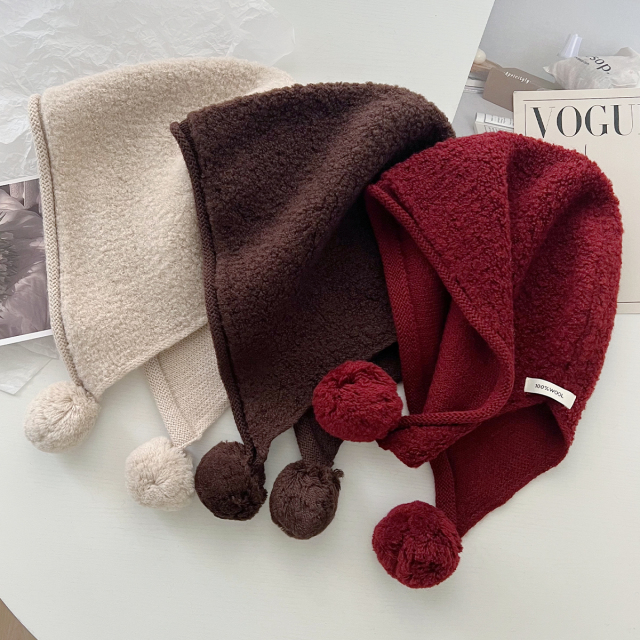 100% Wool Windproof Thick Knitted Hat with Pom Pom – Face Slimming Ear Protection Beanie