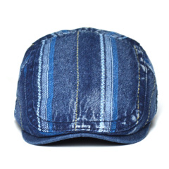 Men Women Vintage Washed Denim Beret Newsboy Cap British Style Stitching Design Retro Forward Cap Casual Artist Hat