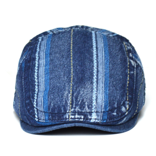 Men Women Vintage Washed Denim Beret Newsboy Cap British Style Stitching Design Retro Forward Cap Casual Artist Hat