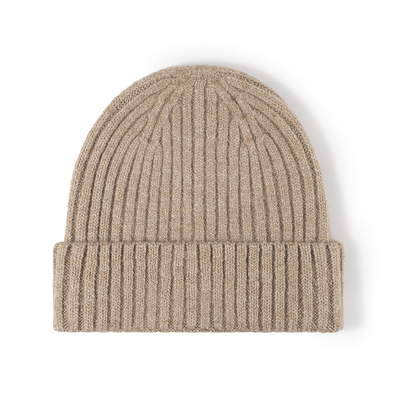 Solid Thick Wool Blend Knitted Beanie – Warm Ear Protection Winter Hat for Men & Women