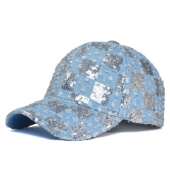 Women's Ethnic Style Sequined Baseball Cap Distressed Denim Hard Top Casual Sun Visor Hat Outdoor UV Protection Fashion Cap