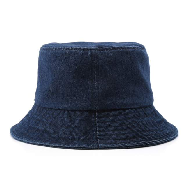Solid Washed Denim Bucket Hat for Women