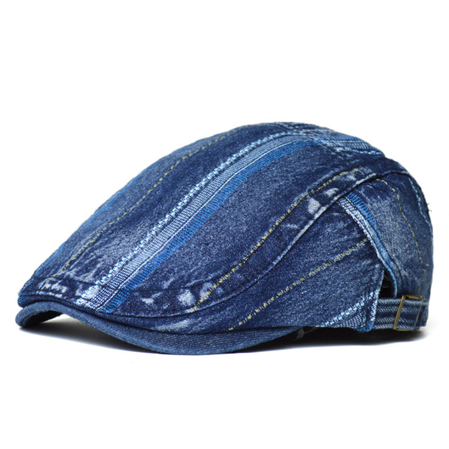 Men Women Vintage Washed Denim Beret Newsboy Cap British Style Stitching Design Retro Forward Cap Casual Artist Hat