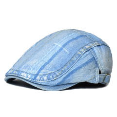 Men Women Vintage Washed Denim Beret Newsboy Cap British Style Stitching Design Retro Forward Cap Casual Artist Hat