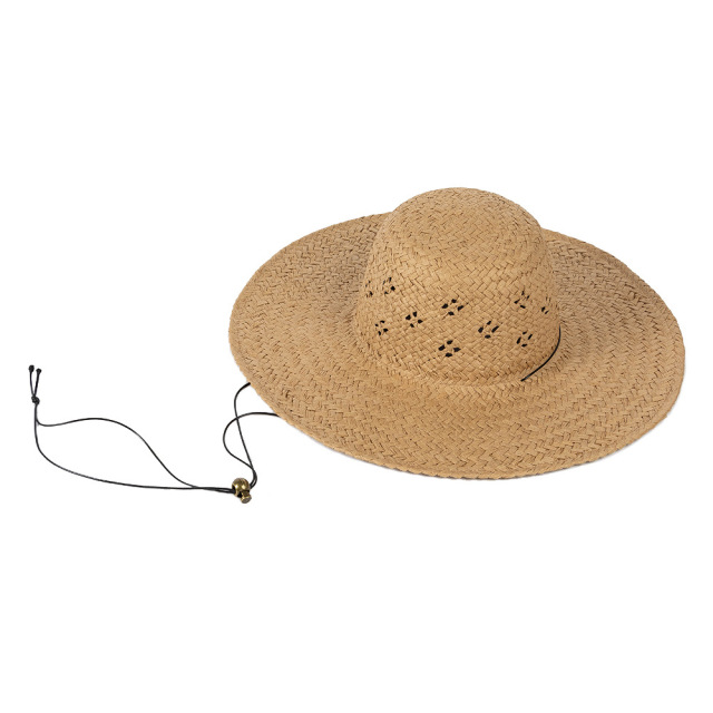 Spring Summer Handwoven Hollow Floral Large Brim Straw Hat Women's Sunhat with Tie Rope