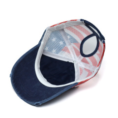 Women's Washed Cotton Distressed American Flag Trucker Cap Ponytail Friendly Velcro Sun Hat