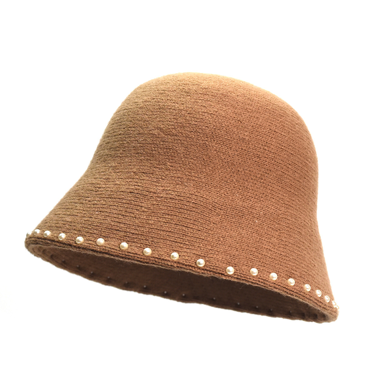 Women's Pearl Wool Bucket Hat Luxury Tweed Style Winter Thick Knit Fisherman Cap Japanese Chic Face Slimming Warm Hat