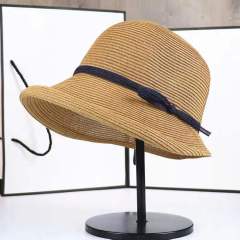 Hepburn Style Small Brim Foldable Straw Bucket Hat for Women