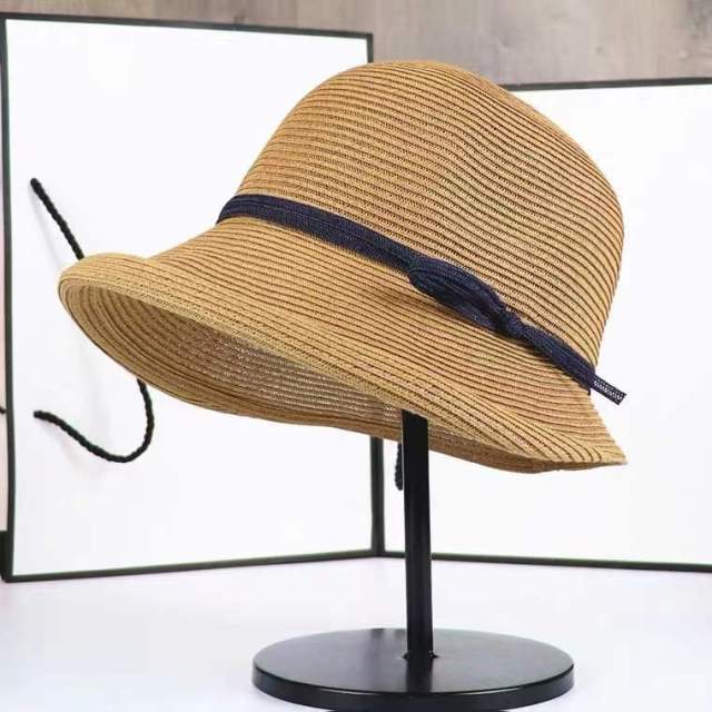 Hepburn Style Small Brim Foldable Straw Bucket Hat for Women
