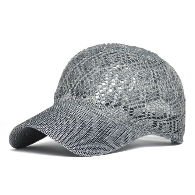 Summer New Women's Glitter Hollow Mesh Baseball Cap Korean Fashion Breathable Casual Sun Hat Adjustable Trendy Cap