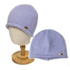 Women's Korean Style Rolled Edge Yellow Knitted Beanie Autumn Winter Face Slimming Warm Soft Knit Hat Cute Casual Solid Color Skullies