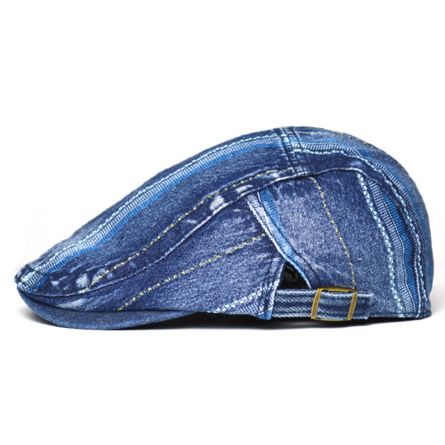 Men Women Vintage Washed Denim Beret Newsboy Cap British Style Stitching Design Retro Forward Cap Casual Artist Hat