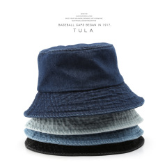 Solid Washed Denim Bucket Hat for Women