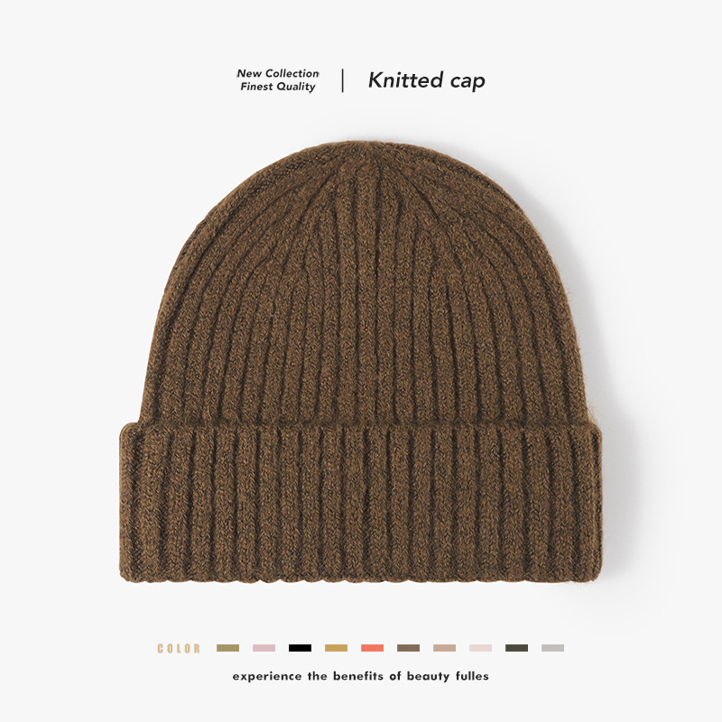 Solid Thick Wool Blend Knitted Beanie – Warm Ear Protection Winter Hat for Men & Women