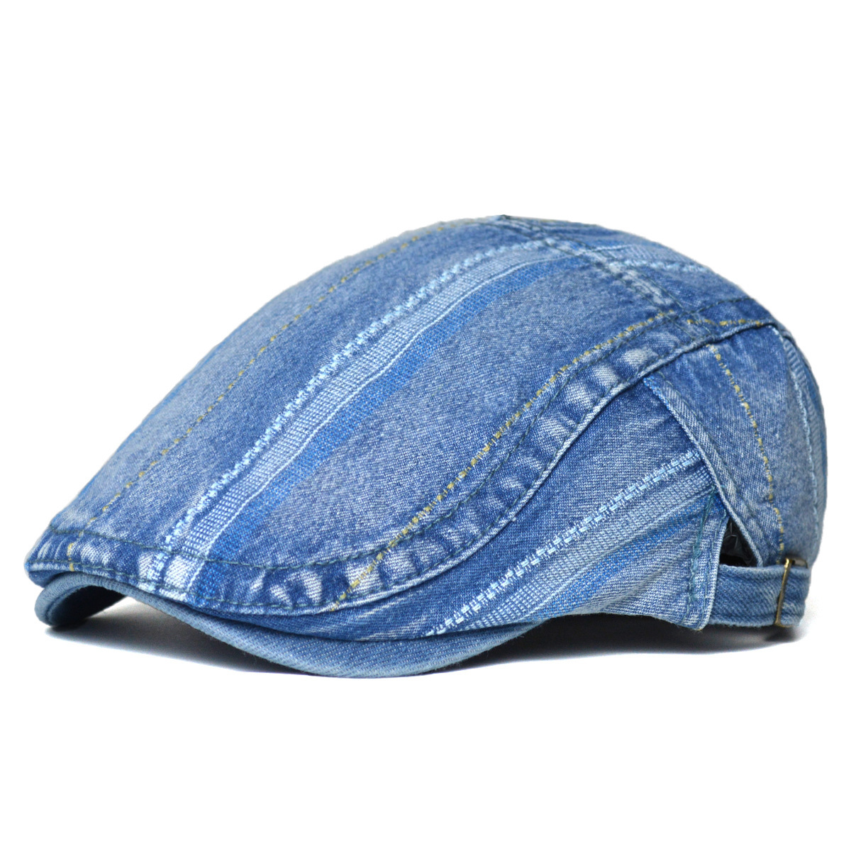 Men Women Vintage Washed Denim Beret Newsboy Cap British Style Stitching Design Retro Forward Cap Casual Artist Hat