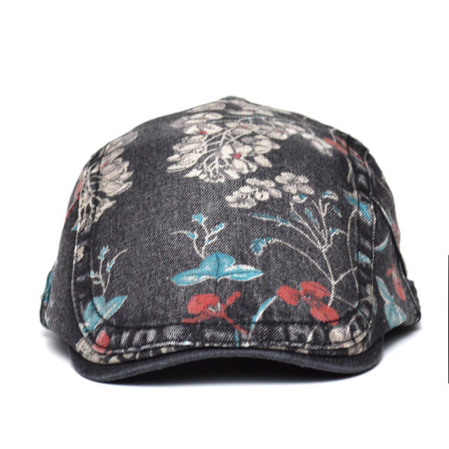 Women's Ethnic Style Printed Beret British Vintage Korean Fashion Washed Denim Duckbill Cap Casual Forward Hat Trendy