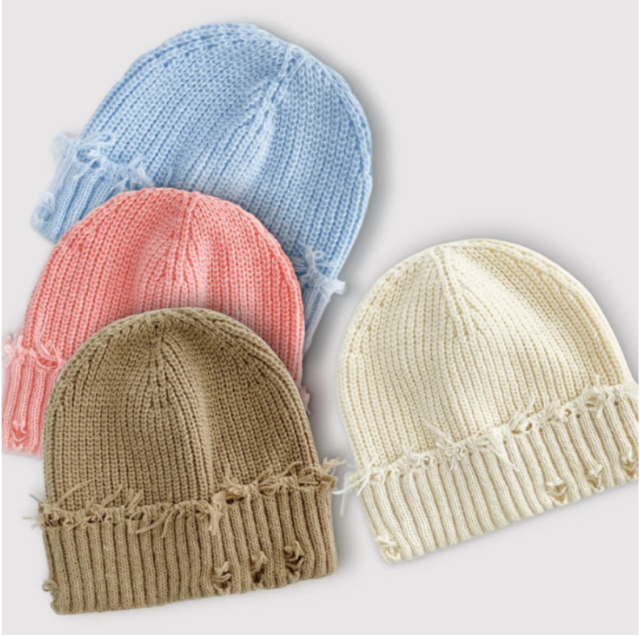 Custom Logo Knitted Beanie Korean Style Trendy Solid Color Distressed Cold Hat Autumn Winter Warm Skull Cap For Women Men