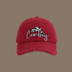 Vintage Washed Black Cowboy Embroidered Baseball Cap Adjustable Distressed Hat for Men Women