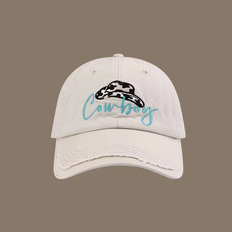 Vintage Washed Black Cowboy Embroidered Baseball Cap Adjustable Distressed Hat for Men Women