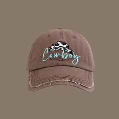 Vintage Washed Black Cowboy Embroidered Baseball Cap Adjustable Distressed Hat for Men Women