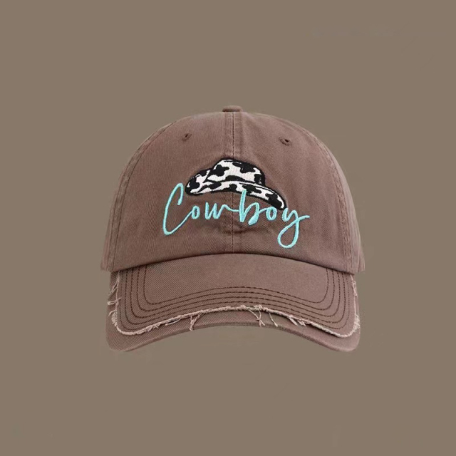 Vintage Washed Black Cowboy Embroidered Baseball Cap Adjustable Distressed Hat for Men Women