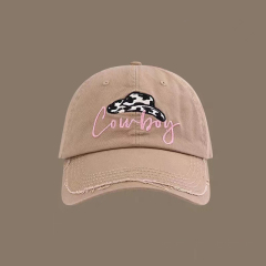 Vintage Washed Black Cowboy Embroidered Baseball Cap Adjustable Distressed Hat for Men Women