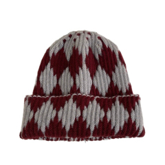 Autumn Winter Retro Color Block Rhombus Knit Beanie for Men Women Warm Ear Protection Knitted Hat Fashion Casual Skull Cap