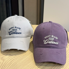 Korean Style Ripped Letter Embroidery Baseball Cap, Fashion All-Match Washed Distressed Hat, Spring Summer Sun Visor for Travel